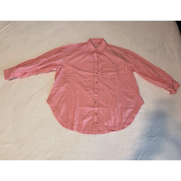 FREE PEOPLE Womens Poplin Tunic Top Button-Down Oversized Blouse Pink Small NWOT - Picture 2 of 8